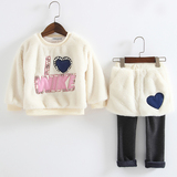儿童装女童套装2015冬装新款韩版加绒加厚可爱兔毛卫衣短裤2件套