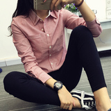 2015秋季新品韩版修身打底衬衣条纹上衣小清新休闲学生长袖衬衫女
