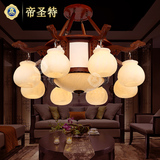 现代简约新中式红木led吊灯圆形卧室房间灯温馨餐厅书房木艺灯具