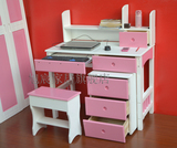 实木儿童书桌写字桌学习桌电脑桌写字台粉色公主桌环保带书架新款