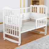 欧式新款实木多功能婴儿摇床 环保童床bb床带滚轮松木婴儿床