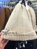 「H&M」米色竖条纹翻边森系保暖毛线针织帽子 专柜正品代购HM