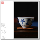长物居 手绘成化青花斗彩栀子宫杯品茗杯 景德镇手工瓷器茶杯茶具