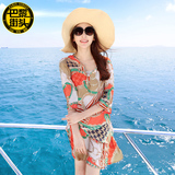 波西米亚沙滩裙海边度假裙子泰国夏雪纺连衣裙七分袖短裙女海滩裙