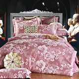 夏季欧式贡缎提花天丝棉四件套婚庆床上用品红色床单被套家纺1.8m