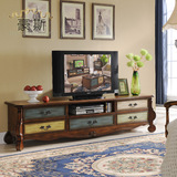 欧美式复古做旧实木电视柜客厅收纳矮柜2.2米长简约地柜整装特价