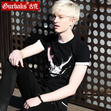 Gurbaks3D魔兽印花短袖T恤男圆领韩版修身半袖衫黑色潮流短TGT126