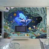 电视背景墙纸壁纸海底世界无纺3D立体无缝墙布大型壁画客厅海豚