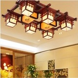 中式古典实木吸顶灯仿古木艺雕刻羊皮灯具客厅餐厅饭厅灯饰1058
