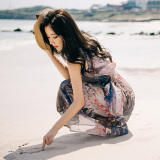 夏季新款韩版印花沙滩裙韩国长裙波西米亚雪纺连衣裙海边度假裙女