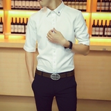 韩版男士修身短袖五分袖衬衫潮流发型师衬衫个性中袖衬衫夜店男