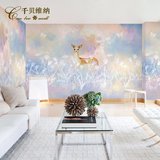 千贝 墙纸手绘麋鹿油画 客厅沙发电视背景墙壁纸 抽象艺术大壁画