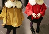 2014冬装女童装韩版大毛领女童大衣儿童毛呢斗篷外套 加绒披肩