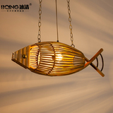 冰清创意鱼形餐厅咖啡馆酒吧美式乡村复古编织竹艺个性艺术吊灯