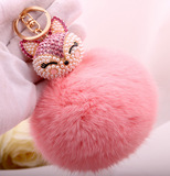 创意礼品兔毛绒毛毛球水晶水钻汽车钥匙扣钥匙包钥匙链女包包挂件