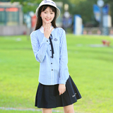 少女2016春秋新款韩版初中学生修身长袖衬衫学院风格子秋装上衣潮