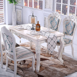 欧式餐桌椅组合6人大理石长方形实木饭桌简约田园白色雕花小户型