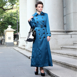 欧美街拍女式风衣 2016秋季新款时尚大码长款蓝色风衣外套女大衣