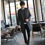 2015韩国代购男毛呢大衣宽松版中长款休闲羊绒呢子外套新款包邮