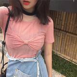 韩版女装夏季时尚休闲修身百搭短袖针织t恤显瘦显胸打底衫上衣薄
