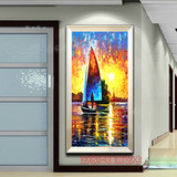 欧式油画手绘风景客厅玄关卧室餐厅帆船有无框家居装饰画一帆风顺