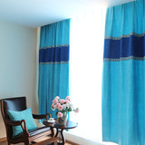 原创设计师高档地中海蓝色布艺遮光窗帘成品客厅卧室飘窗定制窗帘