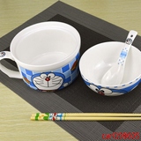 卡通日式大号陶瓷泡面碗带盖学生碗创意餐具泡面杯情侣碗筷勺套装