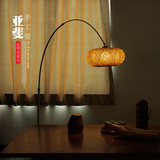 新中式客厅落地灯钓鱼灯创意北欧竹木质日式落地灯个性弧线麻将灯