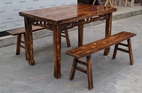 檀梨坊 批发碳化纯柏木实木仿古餐桌明清古典雕花条桌凳子4人桌子