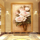 欧式油画背景墙纸壁纸白玫瑰花玄关走廊过道大型壁画竖版复古浪漫