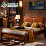 林氏木业现代中式1.5米双人床1.8M大床皮质软靠床住宅家具BB3A*