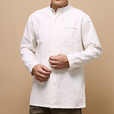 中国风立领男士复古改良中山服长袖衬衫修身纯色商务衫衬上衣包邮