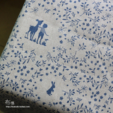 日韩 童年记忆 文艺蓝色碎花鹿棉麻布料 沙发餐桌垫子面料 特价