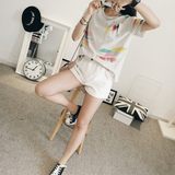 花香儿圆领棉质涂鸦潮流短袖T恤新款夏装韩版学生女装打底衫半袖