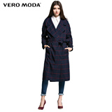 Vero Moda2016新品复古宽松格纹系带中长款风衣316121021