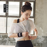 2016韩国夏季新款瑜伽服健身服女网纱小罩衫透明感运动短袖跑步潮