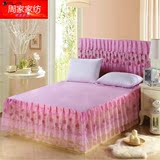 夏床裙单件韩版蕾丝公主紫色席梦思床罩床套床单床头罩1.5/1.8m床