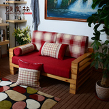 定做红木实木沙发靠背坐垫棉麻布套欧式田园格子布艺高密度海绵垫