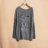 苏家秋冬新款韩版宽松型字母贴布印花蝙蝠袖套头长袖女式针织毛衣