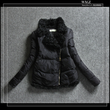 欧洲站2015冬季新款时尚滩羊毛领短款棉衣保暖羽绒棉服外套女外套