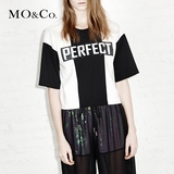 MO&Co.黑白撞色T恤珠片绣字母图案MA152TST45 moco