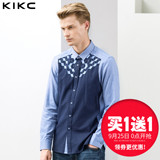 kikc2016秋季专柜同款新品韩版修身衬衣几何印花男士拼接长袖衬衫