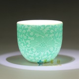 陶瓷全手工粉彩扒花爬花釉上茶杯 品茗杯功夫茶具 绿色花果系列