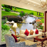 空间延伸3D壁画卧室客厅电视沙发背景墙壁纸立体拓展墙纸小溪流水