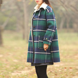 木南原创女装2015冬装韩版毛呢外套 格子厚羊羔毛优雅短款大衣 潮