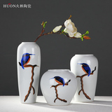 创意现代新中式陶瓷花瓶摆件简约花鸟罐彩绘客厅电视酒柜玄关摆设