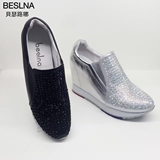 贝瑟路娜1555 专柜正品2016 时尚内增高坡跟带钻真皮女鞋舒适单鞋
