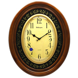 威灵顿钟表欧式实木复古椭圆形大时钟时尚花纹图案挂钟客厅静音