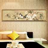 新中式横幅床头画 温馨挂画装饰画酒店客厅卧室复古花鸟样板房画