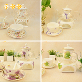 礼盒英式田园泡水果茶透明玻璃花茶茶具套装加热底座茶杯茶碟套装